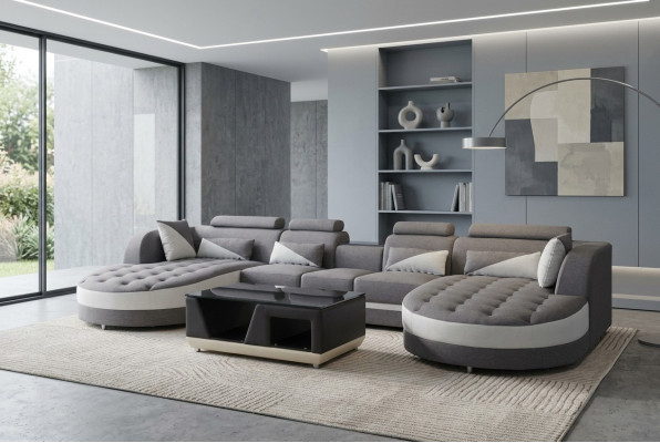 Lieder Sofa Modern Couch Polster Wunnlandschaft + Dësch Couchen Sëtz Eck Design