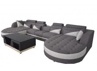 Lieder Sofa Modern Couch Polster Wunnlandschaft + Dësch Couchen Sëtz Eck Design
