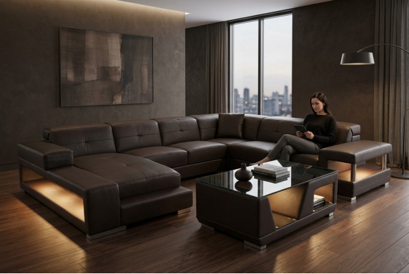 Ledercouch Ecke Wunnlandschaft Garnitur Design Modern Eckcouch Sofa U-Form G8017