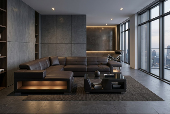 Ledercouch Ecke Wunnlandschaft Garnitur Design Modern Eckcouch Sofa U-Form G8017