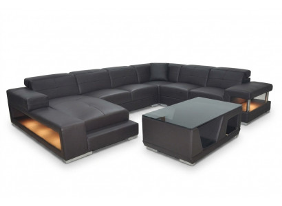 Ledercouch Ecke Wunnlandschaft Garnitur Design Modern Eckcouch Sofa U-Form G8017