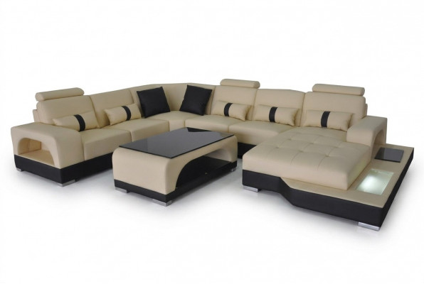 Liederbe Sofa Moderne Couch Polster Design Wunnlandschaft + Dësch Eck Couchen Sëtz