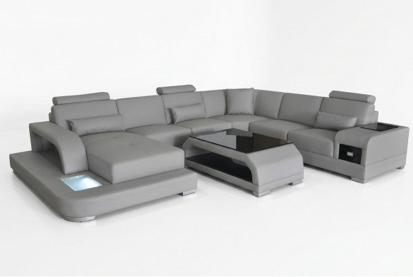 Ledersofa Wunnlandschaft Garnitur Design Modern Ecksofa Sofa U-Form G8013+Dësch