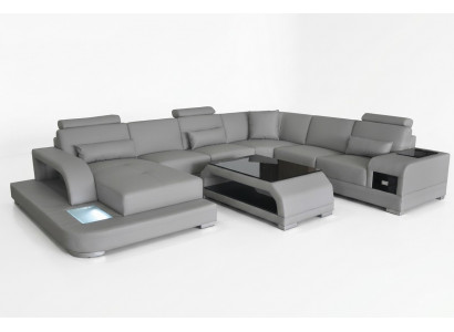 Ledersofa Wunnlandschaft Garnitur Design Modern Ecksofa Sofa U-Form G8013+Dësch