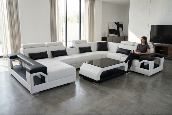 Lieder Sofa Modern Sitz Canapé Polster Design Wunnlandschaft + Dësch Eck