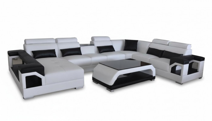 Lieder Sofa Modern Sitz Canapé Polster Design Wunnlandschaft + Dësch Eck