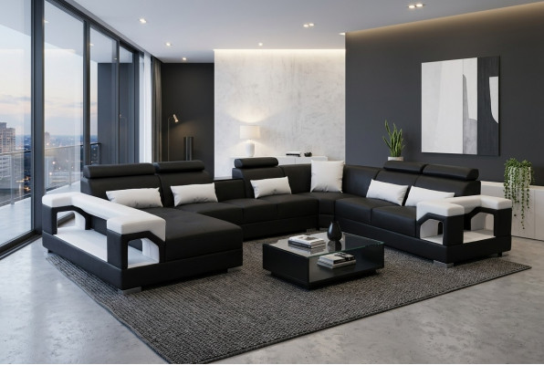 Ecksofa mat ergonomescher Réckelee an funktionelle Armleenen