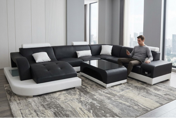 Lieder Sofa Modern Sëtz Canapé Polster Design Eck Wunnlandschaft + Dësch Couchen