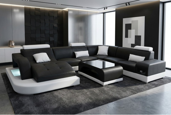 Lieder Sofa Modern Sëtz Canapé Polster Design Eck Wunnlandschaft + Dësch Couchen