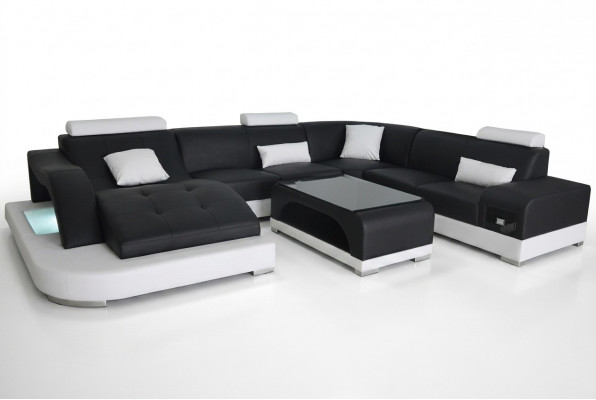 Lieder Sofa Modern Sëtz Canapé Polster Design Eck Wunnlandschaft + Dësch Couchen