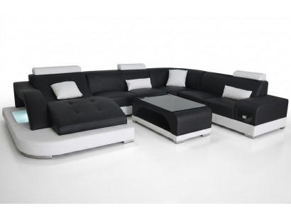 Lieder Sofa Modern Sëtz Canapé Polster Design Eck Wunnlandschaft + Dësch Couchen