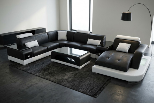Lieder Sofa Moderne Sëtz Couch Design Polster Eck Couchen Wunnlandschaft + Dësch