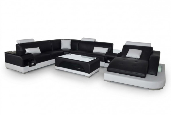 Lieder Sofa Moderne Sëtz Couch Design Polster Eck Couchen Wunnlandschaft + Dësch