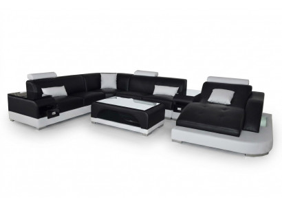 Lieder Sofa Moderne Sëtz Couch Design Polster Eck Couchen Wunnlandschaft + Dësch
