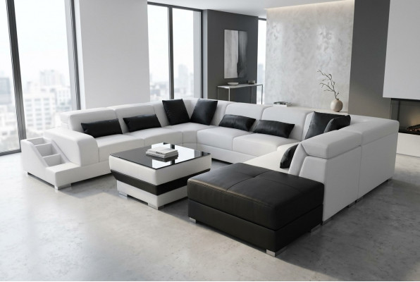 Lieder Wunnlandschaft Eck Garnitur Design Modern Sofa U-Form G8008 + Pouf Nei