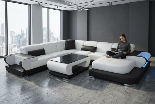 Wohncouch Ledersofa Liewenslandschaft Polstersett Ecksofa Sëtzgruppen Nei