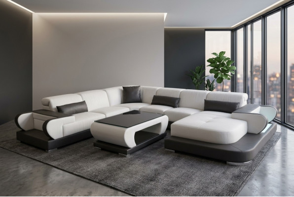 Wohncouch Ledersofa Liewenslandschaft Polstersett Ecksofa Sëtzgruppen Nei