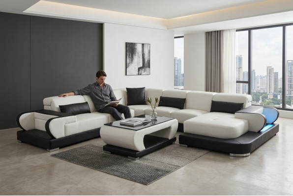 Canapé Ecksofa Lieder Wunnlandschaft Garnitur Design Modern Canapé UForm G8002+Dësch