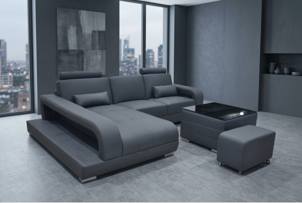 XXL Canapé aus Lieder Wohnlandschaft Garnitur Design Modern Sofa L-Form F3017C + Dësch