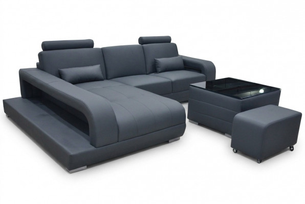 XXL Canapé aus Lieder Wohnlandschaft Garnitur Design Modern Sofa L-Form F3017C + Dësch