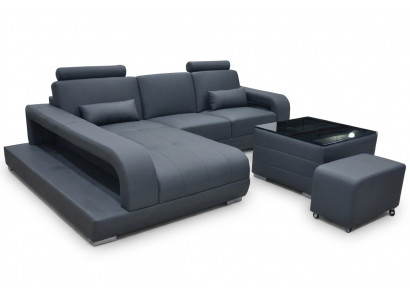 XXL Canapé aus Lieder Wohnlandschaft Garnitur Design Modern Sofa L-Form F3017C + Dësch