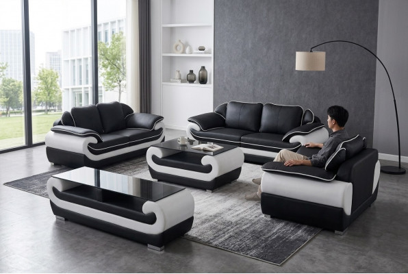 Lieder Modern XXL Canapé Wunnlandschaft Liederkouche Sofa Garnitur 3+2+1 D04 + Dësch
