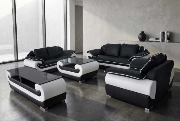 Lieder Modern XXL Canapé Wunnlandschaft Liederkouche Sofa Garnitur 3+2+1 D04 + Dësch