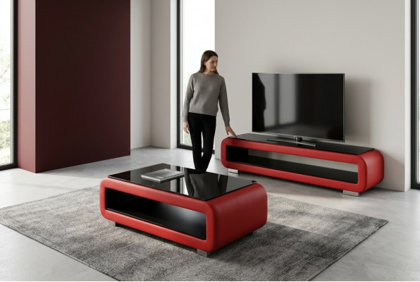 Designer Canapé Dësch Polster Lieder Glas Modernen Dësch CT9010 + RTV