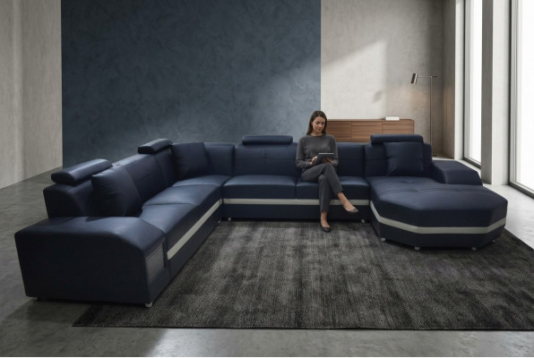 Eck Lieder Modern XXL Canapé Wunnlandschaft Sëtz Polster Canapéen Sofa U-Form Nei