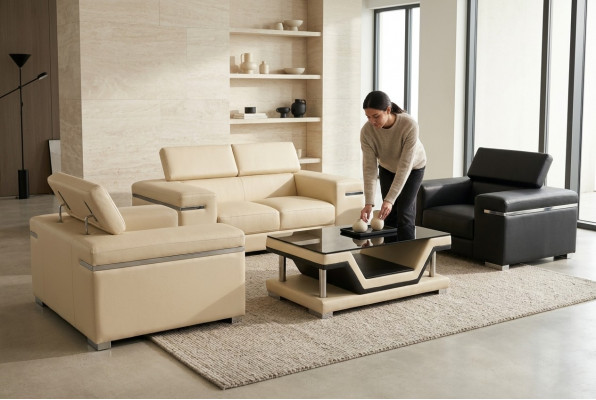 Wunn-Couch Lieder Sofa Landschaft Sëtzkëssen Gaarnitur Eck 2+1+1 Nei Sofas Set