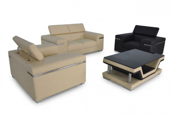 Lieder Modern XXL Canapé Wunnlandschaft Ledersofa Sofa Garnitur 2+1+1 + Dësch Nei