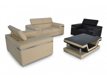 Lieder Modern XXL Canapé Wunnlandschaft Ledersofa Sofa Garnitur 2+1+1 + Dësch Nei