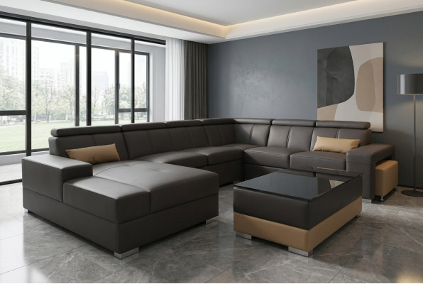 Eck Lieder Modern XXL Canapé Wunnlandschaft Liedercanapé Canapé U-Form C4010 Dësch Neit