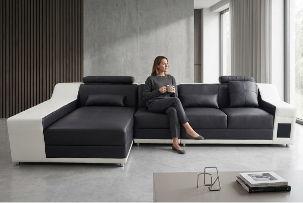 Ecke Lieder Modern XXL Canapé Wohnlandschaft Ledersofa Sofa L-Form B2017B