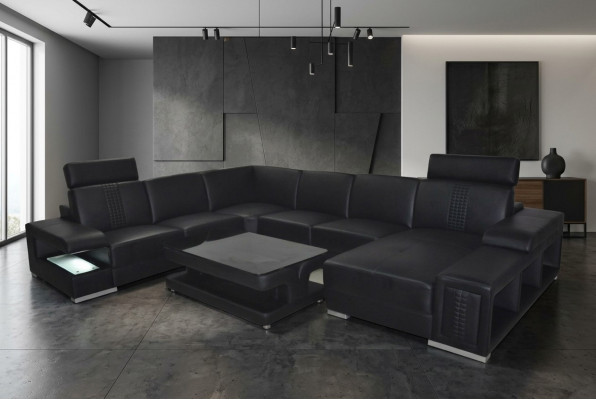 Lieder Sofa Canapé Polstersët Eck Sëtz Garnitur Ecke couchen Wunnlandschaft +Dësch