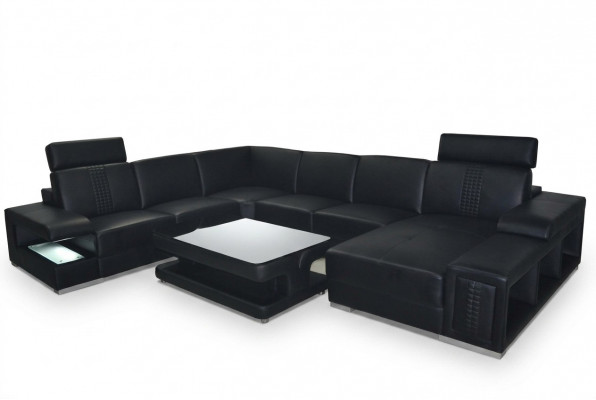 Lieder Sofa Canapé Polstersët Eck Sëtz Garnitur Ecke couchen Wunnlandschaft +Dësch