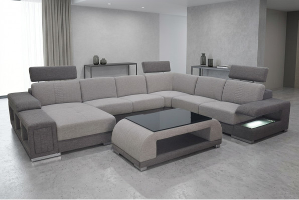 Eck Stoff modern XXL Canapé Wunnlandschaft Textil Sofa U-Form B2015 Stoff +Dësch