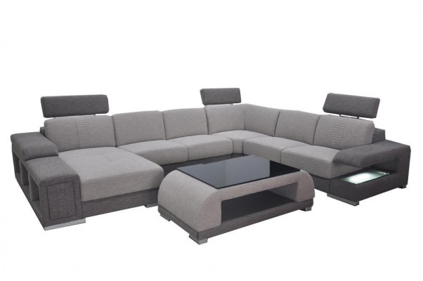 Eck Stoff modern XXL Canapé Wunnlandschaft Textil Sofa U-Form B2015 Stoff +Dësch