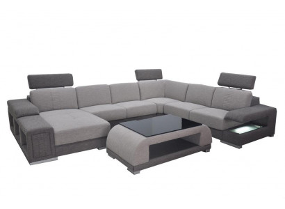 Eck Stoff modern XXL Canapé Wunnlandschaft Textil Sofa U-Form B2015 Stoff +Dësch