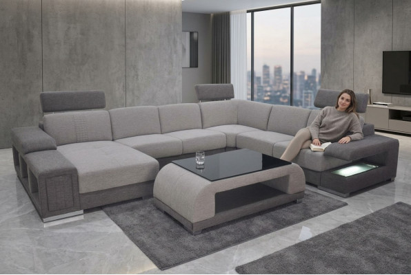 Eck Sofa Eck Modern XXL Canapé Wohnlandschaft Textil Garnitur U-Form B2015 Stoff