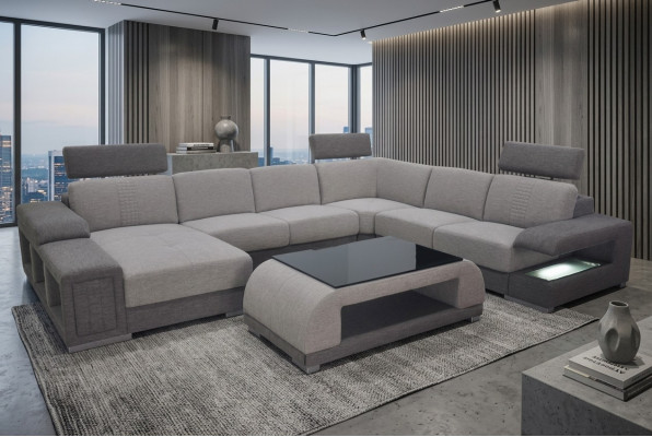 Eck Sofa Eck Modern XXL Canapé Wohnlandschaft Textil Garnitur U-Form B2015 Stoff