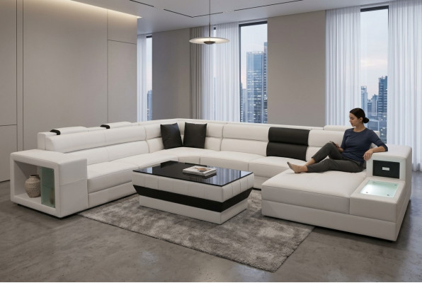 Eck Lieder Modern XXL Canapé Wunnlandschaft Liederkanapé Sofa U-Form B2006
