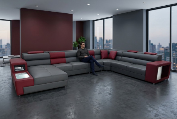 Designer Liederpolstersëtz Eck Lieder Sofa Polstersëtz Eck Landschaft Zëmmer XXL