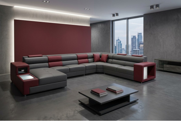 Designer Liederpolstersëtz Eck Lieder Sofa Polstersëtz Eck Landschaft Zëmmer XXL