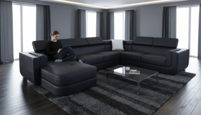 Designer Liederpolster Eck-Sofa Polster Eck Landschaft Zëmmer Lieder Sëtz Grouss.
