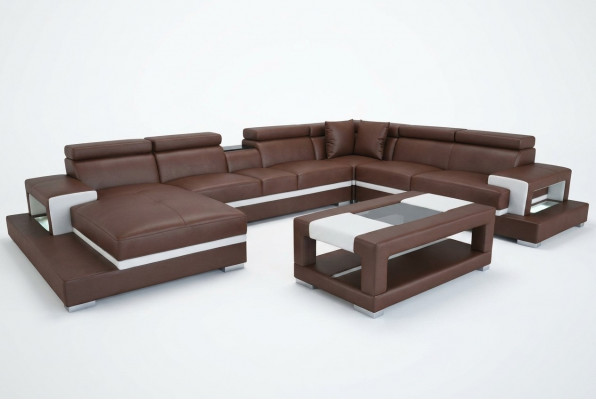 Design Liederpolster Sitz Zëmmer Wunnsofa Eckcouch Designe Garnitur + Dësch