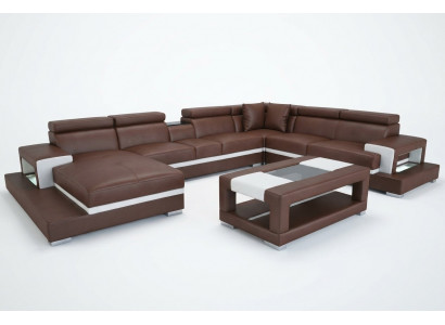 Design Liederpolster Sitz Zëmmer Wunnsofa Eckcouch Designe Garnitur + Dësch
