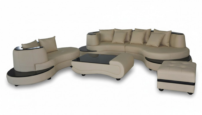 Luxus Wunn Eck Lieder Garnitur Landschaft Polster XXL Grouss Sofa U Form + Chaise + Dësch