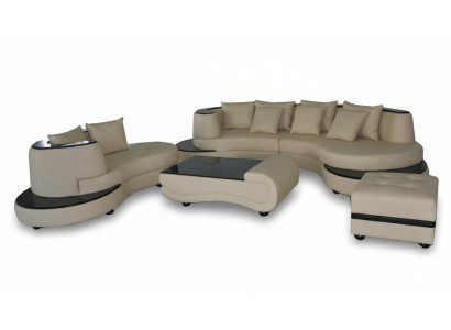 Luxus Wunn Eck Lieder Garnitur Landschaft Polster XXL Grouss Sofa U Form + Chaise + Dësch