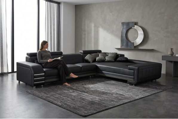 Eck Leder Canapé Coussin Sëtz Garnitur Wunnlandschaft Design XXL